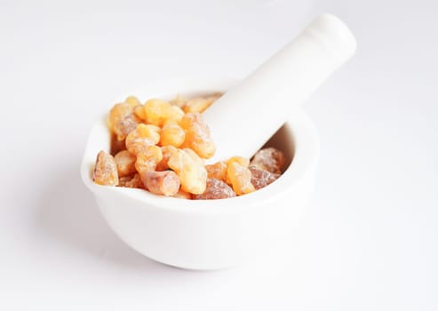 Frankincense or olibanum aromatic resin used in incense and perfumes.