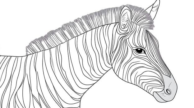 Zebra's head tilts down, mane flowing elegantly in the wind, showcasing its beauty and grace in a close up portrait