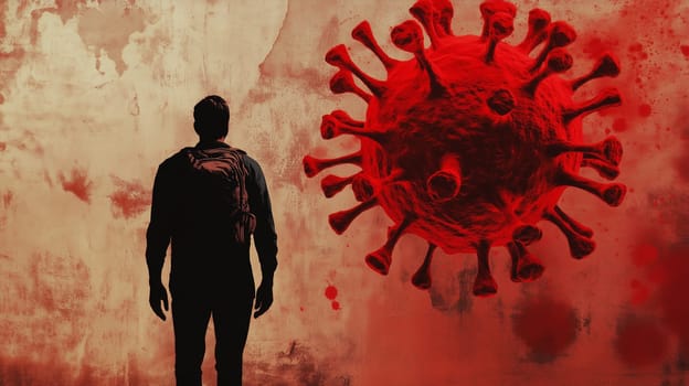Mpox, man followed by huge monkeypox virus, outbreak of the MPXV, infectious disease spreading to human