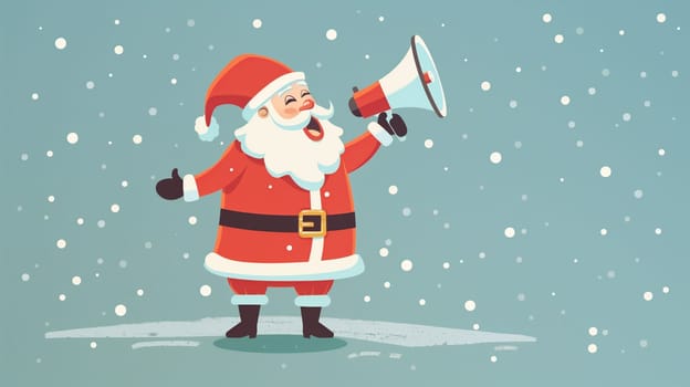 Santa Claus with megaphone, christmas advertising and marketing concept, social media, announcement for discount sale, winter holiday season