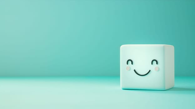 Happy smiling face on a cube, love, emotion, mental health concept, positive thinking mind, attitude, support and self esteem