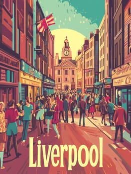 Experience the bustling atmosphere of Liverpools streets, where a diverse crowd gathers around shops and cafes. The iconic architecture and cultural charm invite exploration and connection.