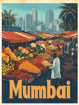 Experience the bustling ambiance of Mumbais lively markets where vendors showcase a spectrum of vibrant flowers and fresh fruits