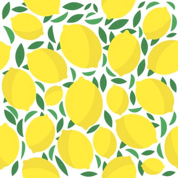 Vector Fresh Yellow Lemon with Green Leaves. Seamless Pattern. Tropical Fruit Icon with Sour Taste.