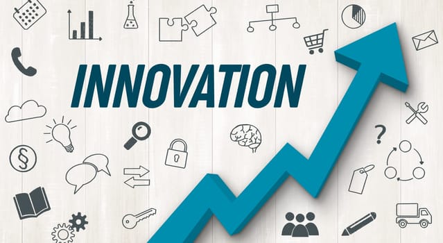 Ascending arrow with icons - Innovation