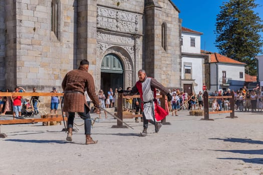 Caminha, Portugal - July 27, 2024: Caminha during the Medieval Fair reenactment. Caminha is a town in the north of Portugal, and very popular among tourists.