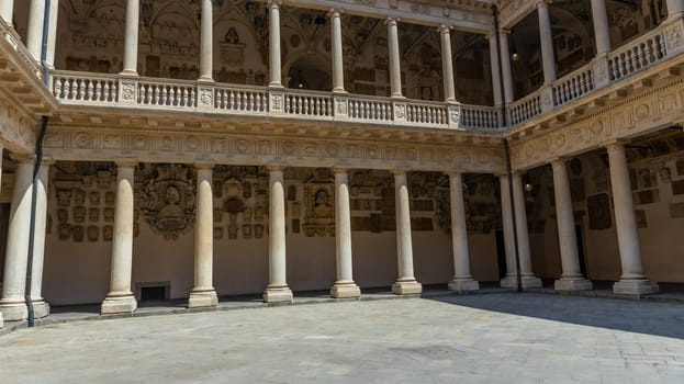 Padua, Italy - July 23, 2024: Palazzo Bo (Bo Palace) yard, historical building home of the Padova University from 1539 in Padua, Italy