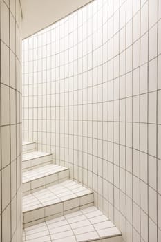 Contemporary white staircase. Apartment indoor, luxury interior - nobody