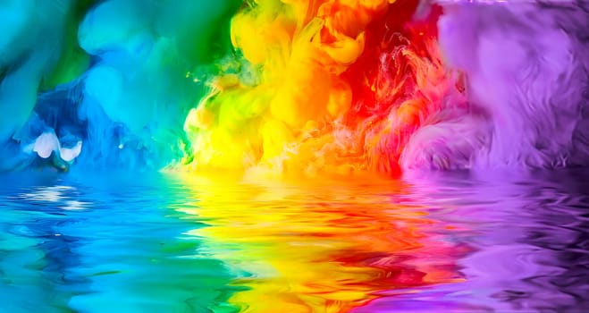 Colorful clouds of color reflected in the water.