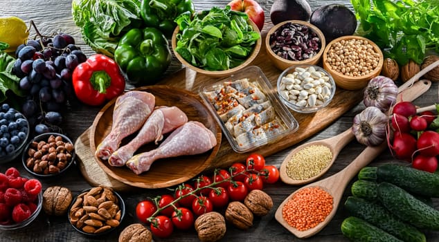 Food products representing the MIND diet created to reduce dementia and the decline in brain health. Mediterranean-DASH Intervention for Neurodegenerative Delay