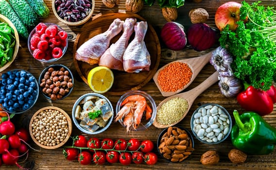 Food products representing the MIND diet created to reduce dementia and the decline in brain health. Mediterranean-DASH Intervention for Neurodegenerative Delay
