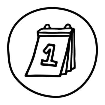 Doodle calendar 1st of month icon or logo, hand drawn with thin black line. Isolated on white background. Vector illustration
