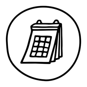 Doodle calendar schedule icon or logo, hand drawn with thin black line. Isolated on white background. Vector illustration
