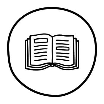 Doodle book icon handdrawn with ink pen. Knowledge and education symbol painted in grunge freehand style. Vector illustration isolated on white background