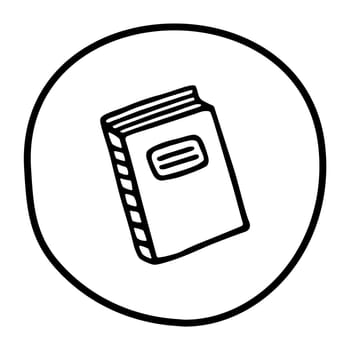 Doodle book icon handdrawn with ink pen. Knowledge and education symbol painted in grunge freehand style. Vector illustration isolated on white background