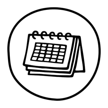 Doodle calendar schedule icon or logo, hand drawn with thin black line. Isolated on white background. Vector illustration