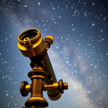 A high-quality telescope stands focused towards the star-filled night sky, capturing the beauty of the Milky Way as it glimmers in the dark. Perfect for enthusiastic astronomy lovers.