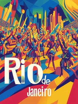 Experience the joyous atmosphere of Rio de Janeiros carnival, showcasing lively dancers adorned in vibrant costumes against a backdrop of iconic cityscapes, radiating energy and excitement.