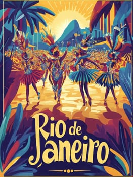 Colorful performers dance exuberantly, adorned in striking costumes that capture the spirit of Rio de Janeiros famous carnival