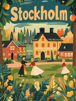 Explore the enchanting streets of Stockholm, where historical architecture meets colorful flowers. Experience the warmth of local culture as people dance in harmony beneath lush greenery.