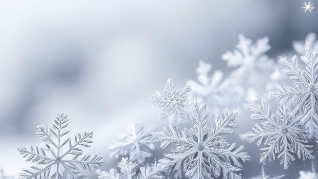 Christmas winter background with snowflakes and copy space. AI generated