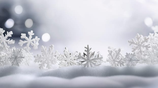 Christmas winter background with snowflakes and copy space. AI generated