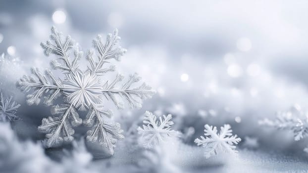 Christmas winter background with snowflakes and copy space. AI generated