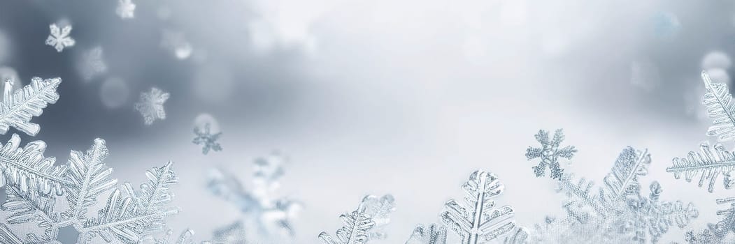 Christmas winter background with snowflakes and copy space. AI generated