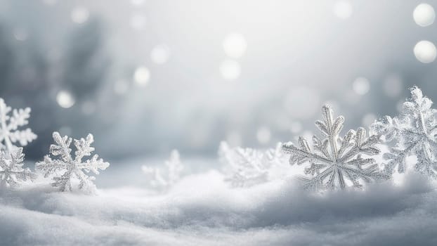 Christmas winter background with snowflakes and copy space. AI generated