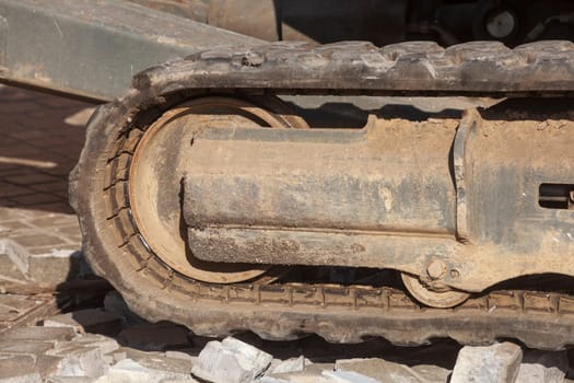 Bulldozer of an excavator on a construction site, Germany