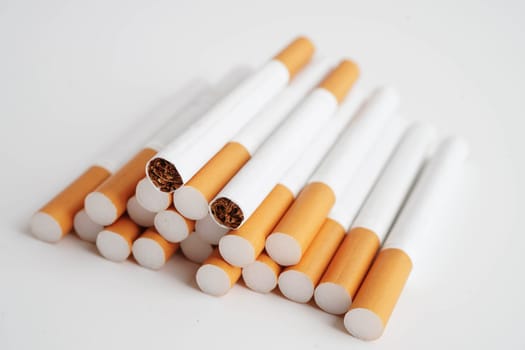 Cigarette, roll tobacco in paper with filter tube, No smoking.