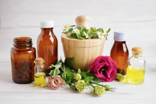 Alternative medicine herbal organic capsule with vitamin E omega 3 fish oil, mineral, drug with herbs leaf natural supplements for healthy good life.