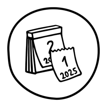 Doodle calendar with first page torn off icon or logo, hand drawn with thin black line. Isolated on white background. Vector illustration