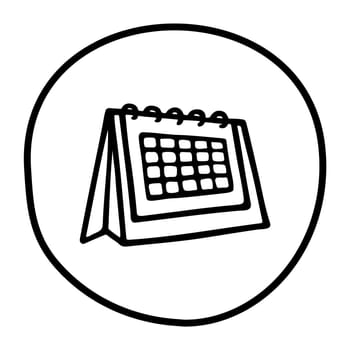 Doodle calendar schedule icon or logo, hand drawn with thin black line. Isolated on white background. Vector illustration
