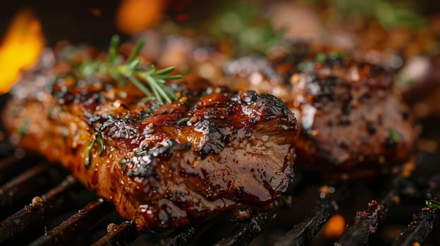 Close up of delicious grilled steak. Western food concept.