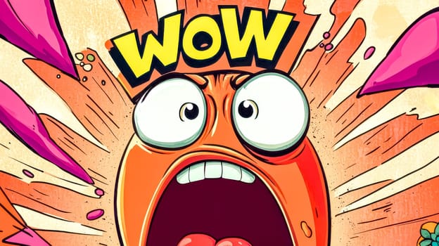 Cartoon character is gasping in shock with eyes wide open, surrounded by a vibrant explosion of color and dynamic lines, conveying a sense of astonishment and disbelief