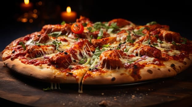 Close up view of delicious pizza. Fast food concept.