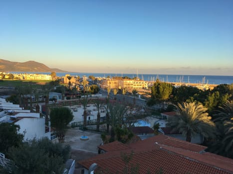 Cyprus. Ayia Napa Resort. Hotels off the coast. Blue Loguna in Cyprus. Rocky seashore. Relax in a resort hotel. Travels in Cyprus. Mediterranean Sea. Cavo Greco. Ayia Napa Resort Panorama.