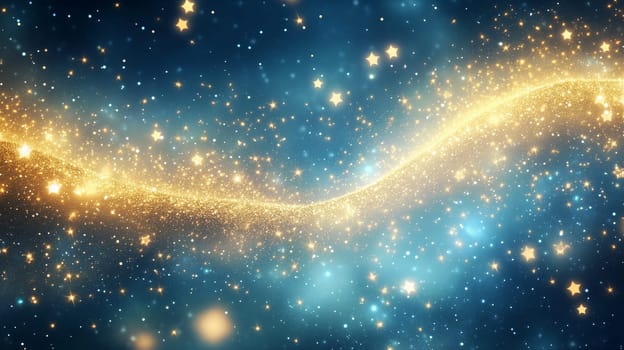Golden bokeh, stars and glitter explosion cloud, confetti splash, twinkling scattered star dust and particles, christmas background