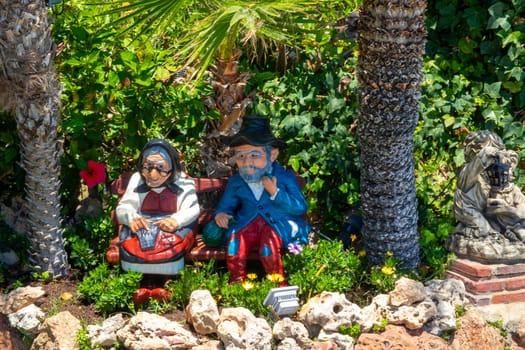 Torremolinos, Spain, Andalusia, Costa del Sol - May 21, 2019. The beach bar "El Velero"" is considered a landmark. There are ponds, countless flowers, fairy tales and film characters and a pirate."