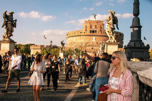 Rom, Italy - 15 Oct 2022. The Castel Sant Angelo is one of the most famous buildings in Rome. Located directly on the Tiber in the Lungotevere castello 50.