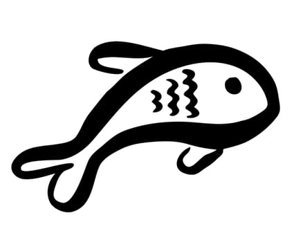 Cute cartoon fish hand painted with ink brush stroke, isolated on white background. Grunge vector illustration