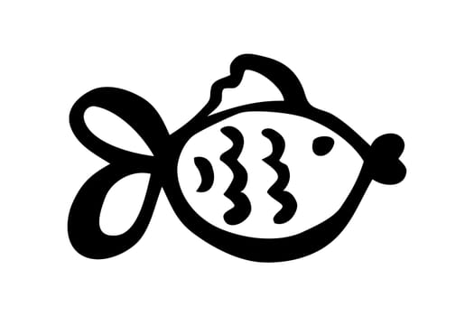 Cute cartoon fish hand painted with ink brush stroke, isolated on white background. Grunge vector illustration