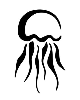 Cute cartoon jellyfish hand painted with ink brush stroke, isolated on white background. Grunge vector illustration