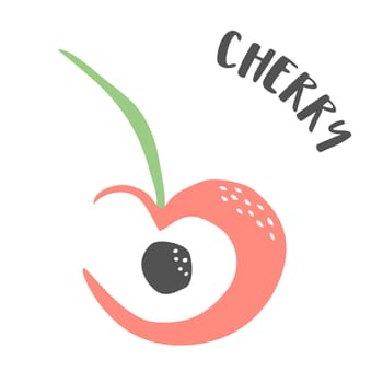Cherry drawing hand painted with ink brush isolated on white background. Vector illustration