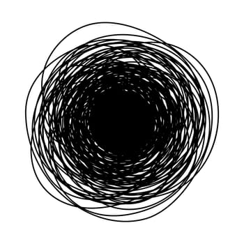 Grungy round scribble circle hand drawn with thin line, isolated on white background. Vector illustration