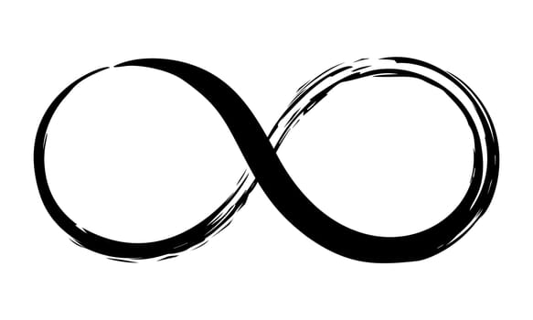 Infinity symbol hand painted with grunge brush stroke and black paint. Vector illustration.