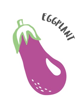 Eggplant drawing hand painted with ink brush isolated on white background. Vector illustration