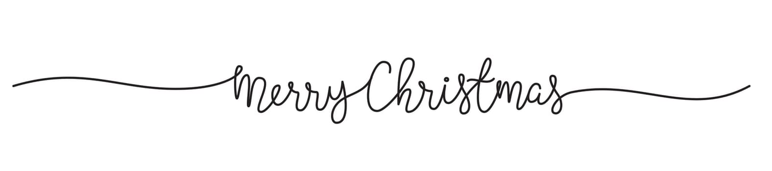 Merry Christmas lettering banner with snow flake hand drawn with thin line, divider shape. Isolated on white background. Vector illustration