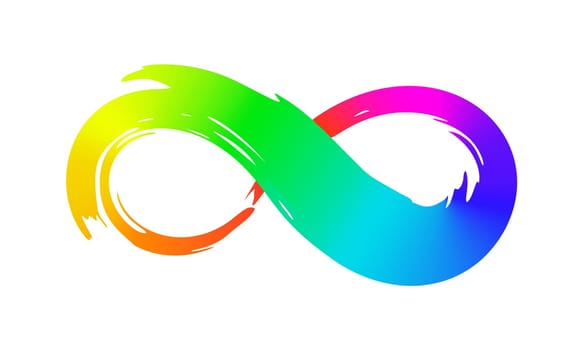 Rinbow infinity symbol with colorful gradient, hand painted with calligraphic ink brush, isolated on white background. vector illustration